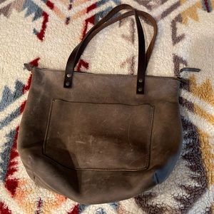 Brown leather tote bag